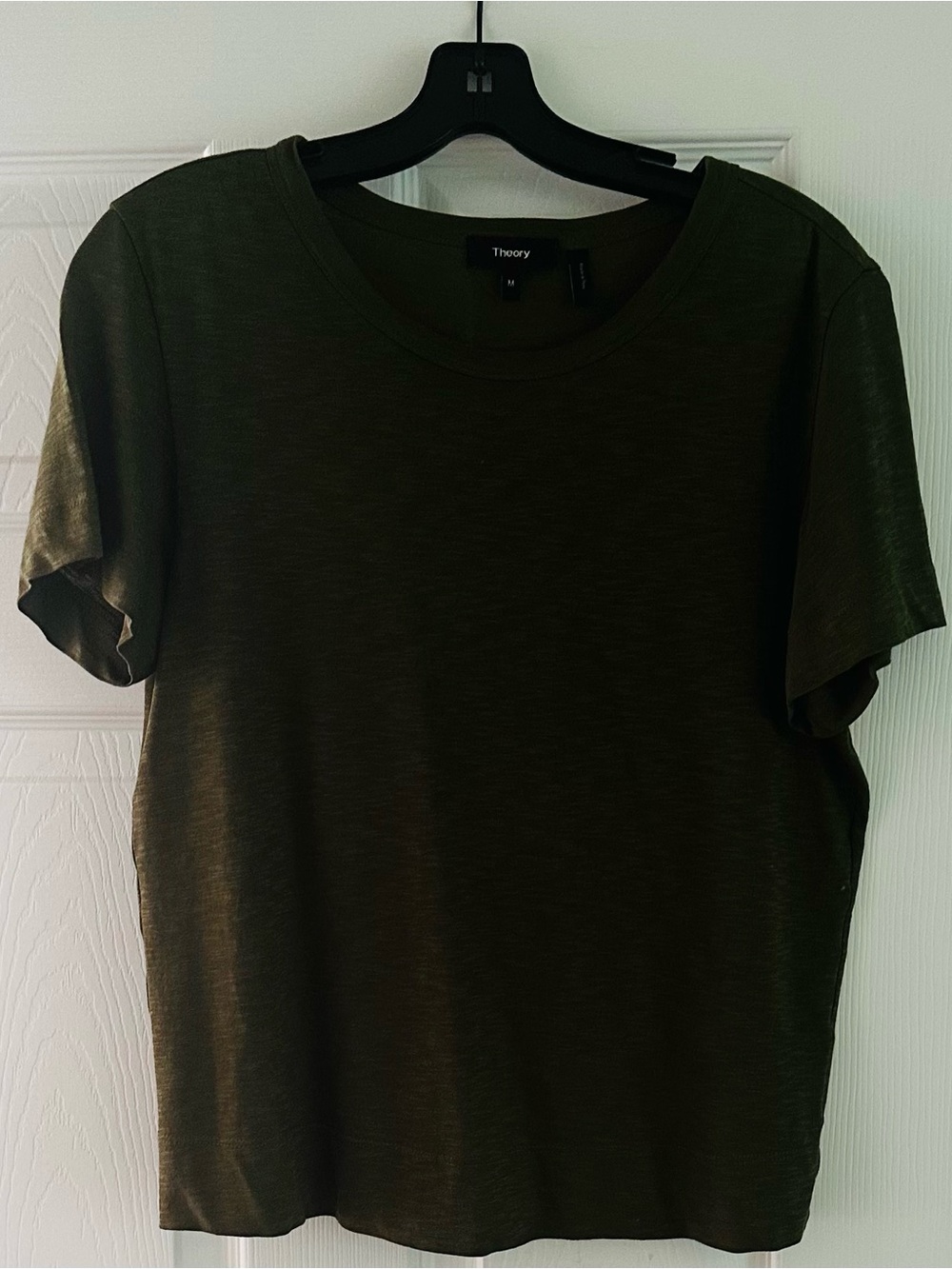 Theory Women’s T-Shirt Size M Olive Green Short Sleeve Crew Neck Basic Tee